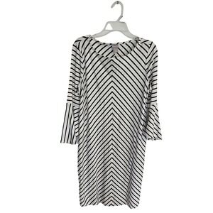 NWT Chicos Dress Striped Bell Sleeve Casual Career White Black Stripe RETAIL $99